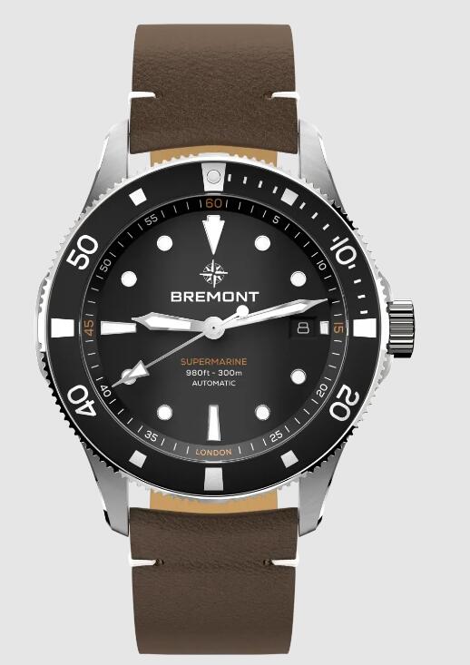 Best Bremont Supermarine 300m Date Black Dial leather Strap Replica Watch
